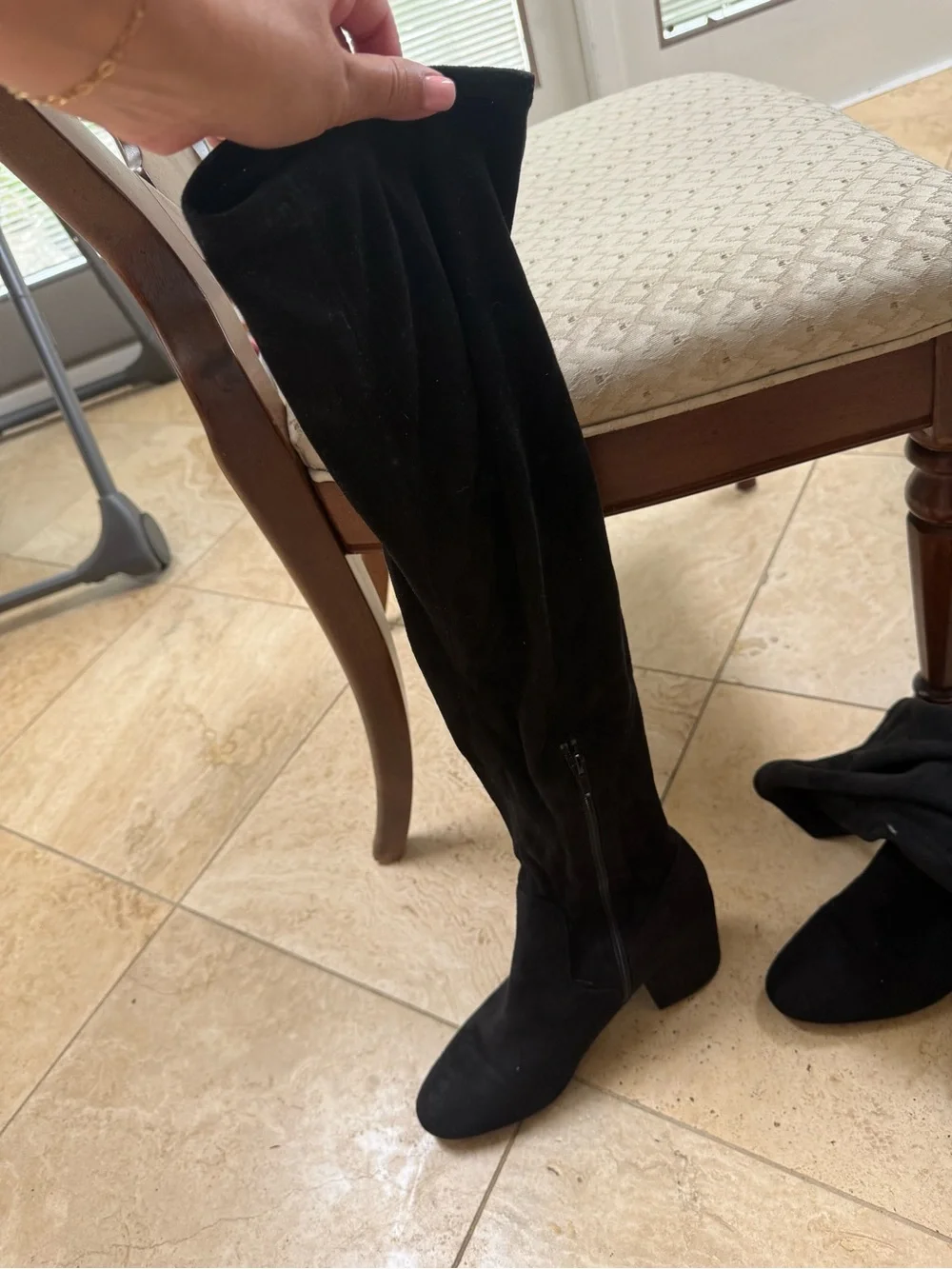 Women's Black Over-the-Knee Stretch Boots with Side Zip